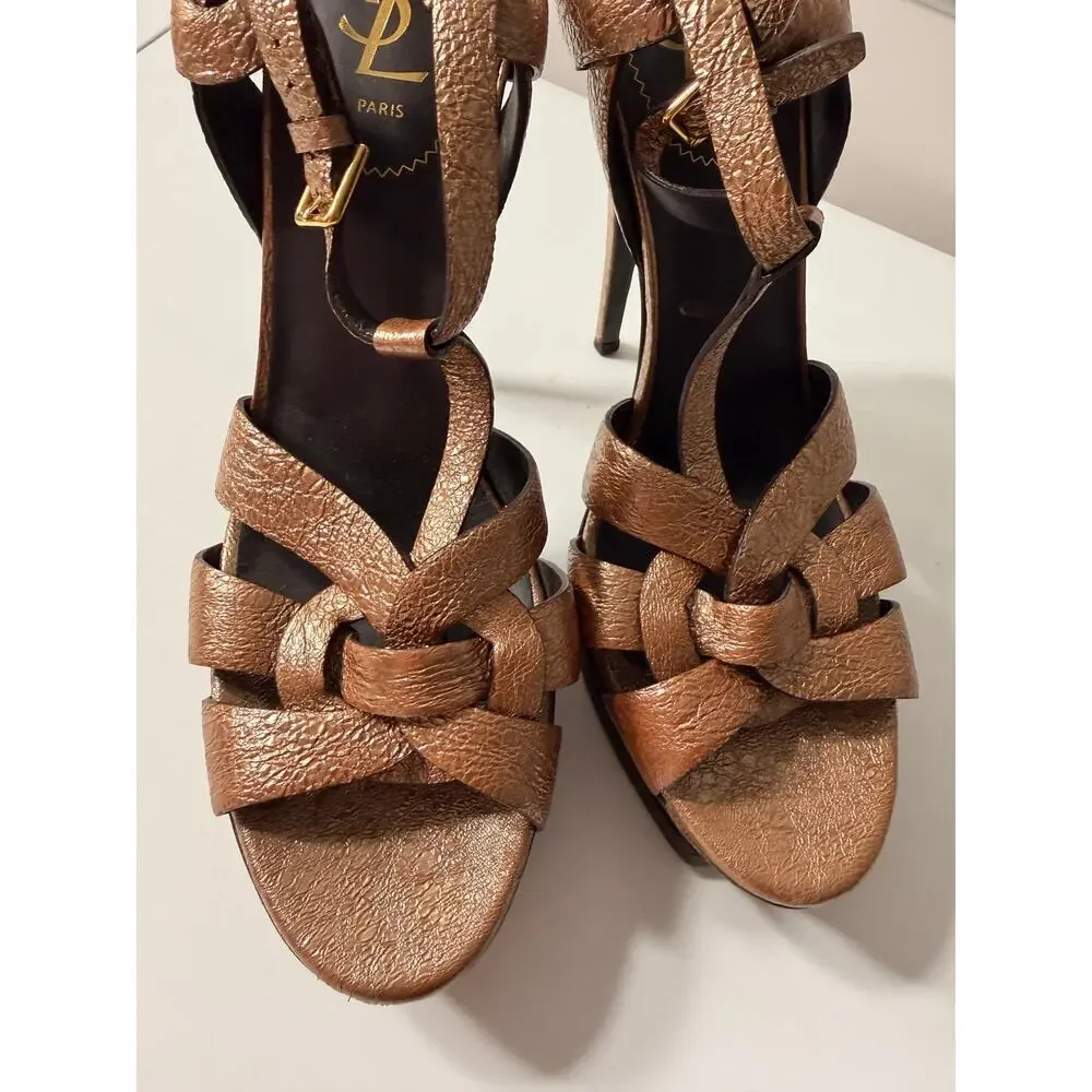Yves Saint Laurent Metallic Bronze Platform Heels